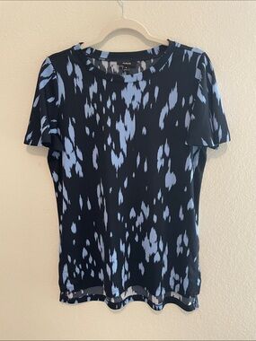Alfani Black and Light Blue Abstract Short Sleeve Tee